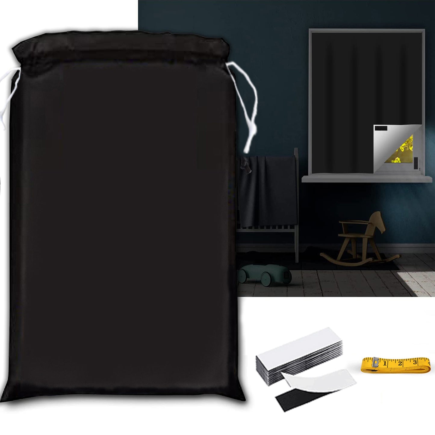 Mobiler 100 Prozent Verdunkelungsvorhang zum Zuschneiden mit Klettband in Schwarz Silber