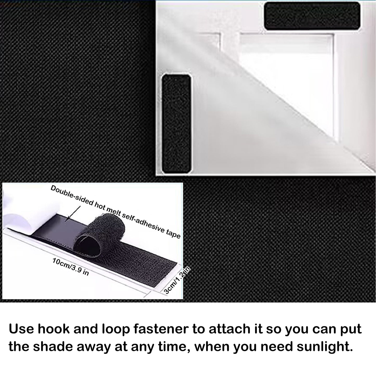 Mobiler 100 Prozent Verdunkelungsvorhang zum Zuschneiden mit Klettband in Schwarz Silber