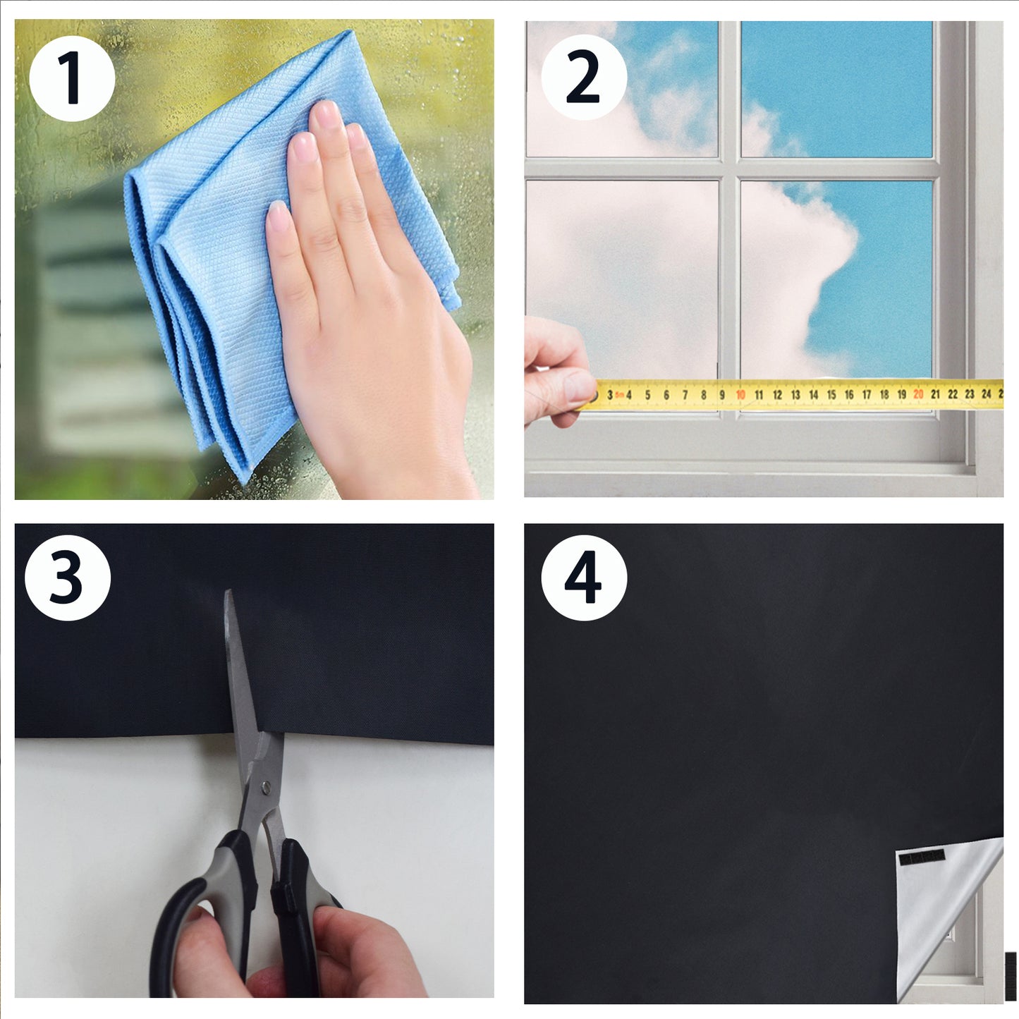 Mobiler 100 Prozent Verdunkelungsvorhang zum Zuschneiden mit Klettband in Schwarz Silber