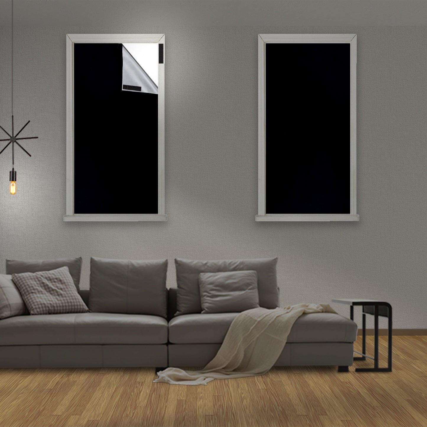 Mobiler 100 Prozent Verdunkelungsvorhang zum Zuschneiden mit Klettband in Schwarz Silber