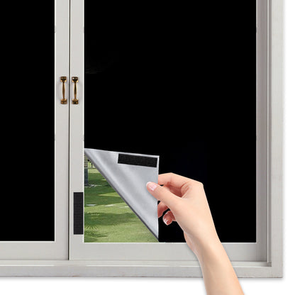 Mobiler 100 Prozent Verdunkelungsvorhang zum Zuschneiden mit Klettband in Schwarz Silber