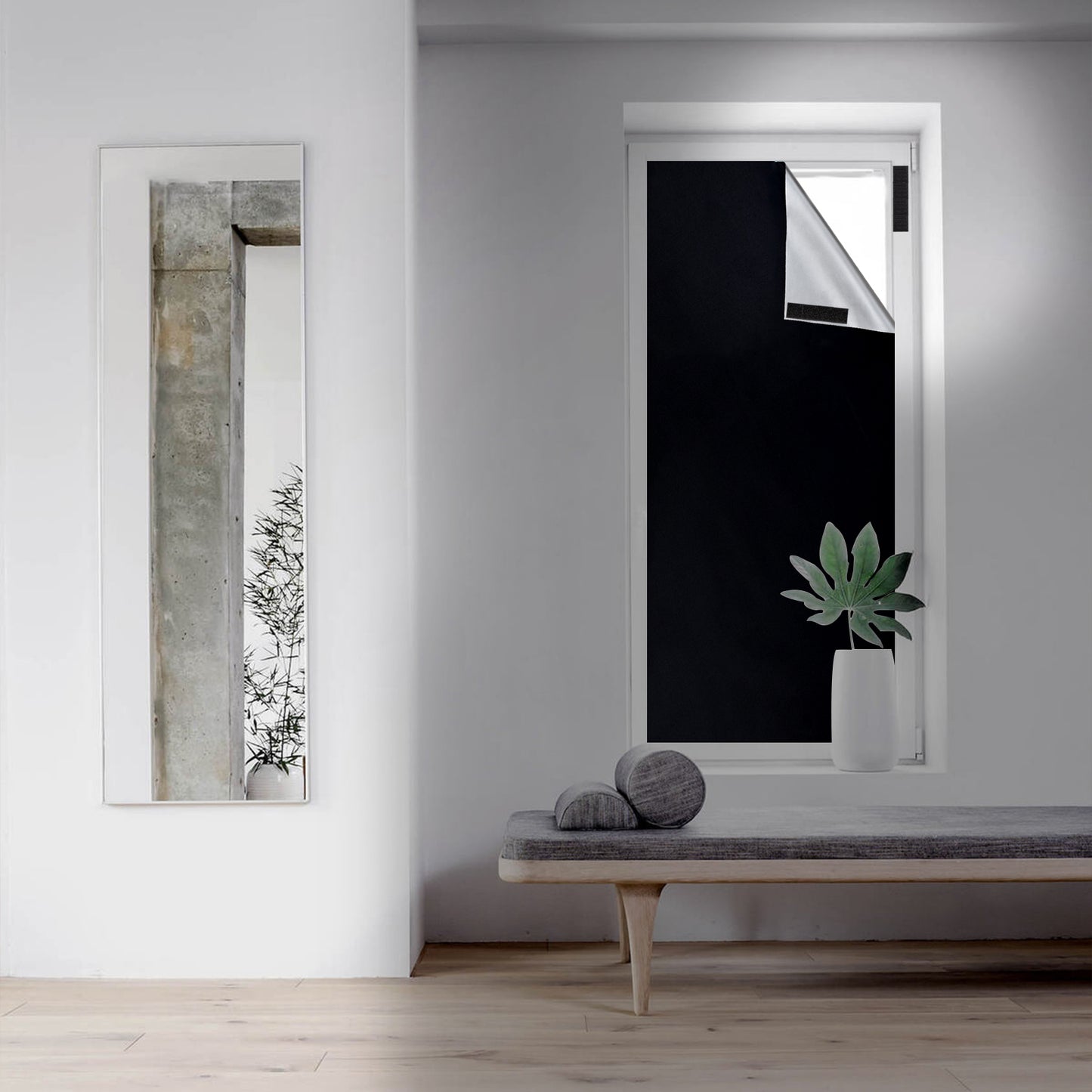 Mobiler 100 Prozent Verdunkelungsvorhang zum Zuschneiden mit Klettband in Schwarz Silber