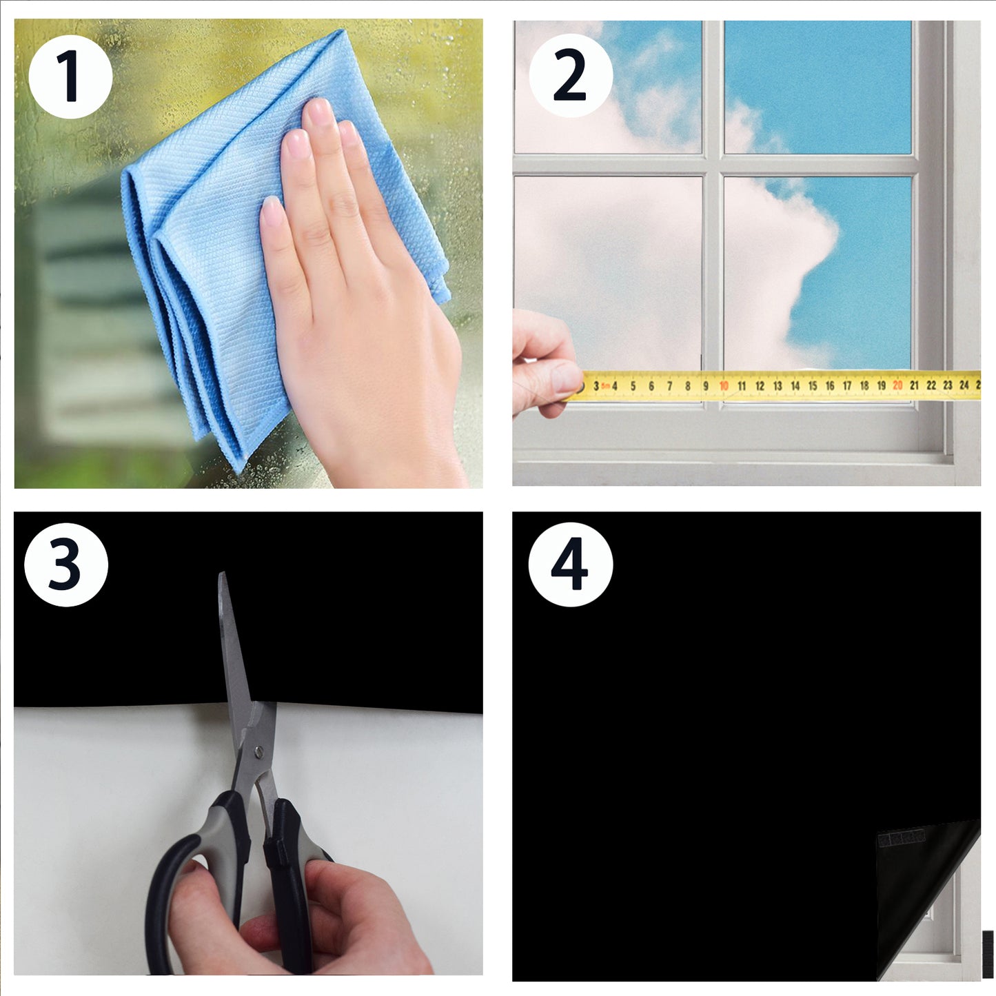 Portable 100% blackout curtain, cut to size, with Velcro fastening, in black