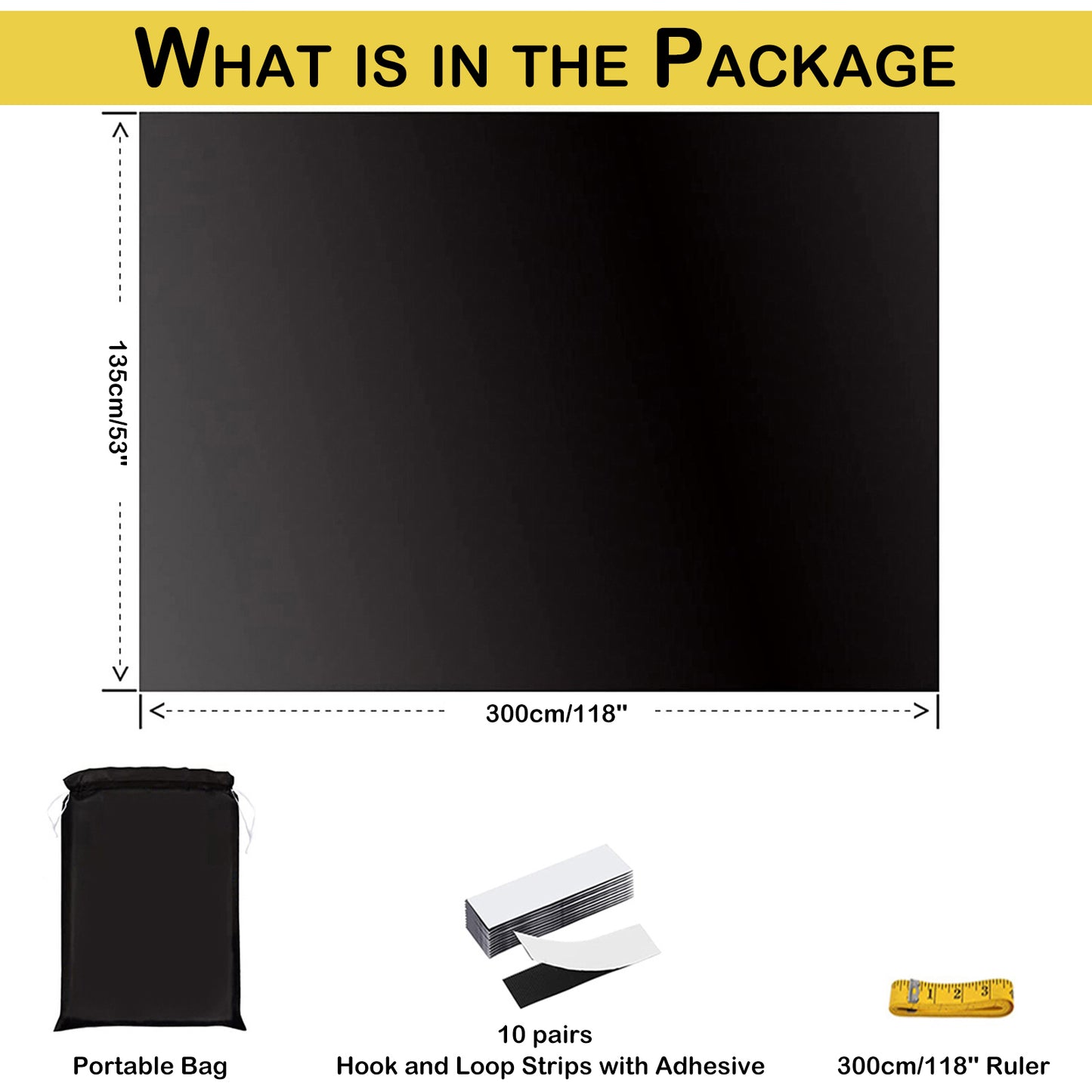 Portable 100% blackout curtain, cut to size, with Velcro fastening, in black