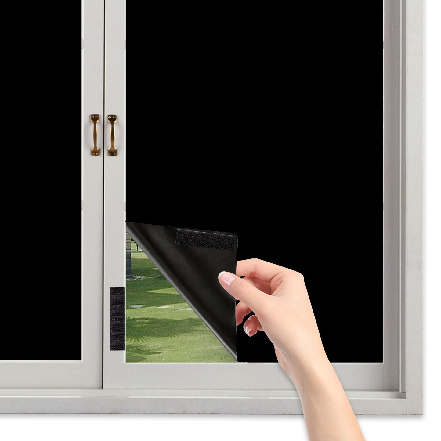 Portable 100% blackout curtain, cut to size, with Velcro fastening, in black