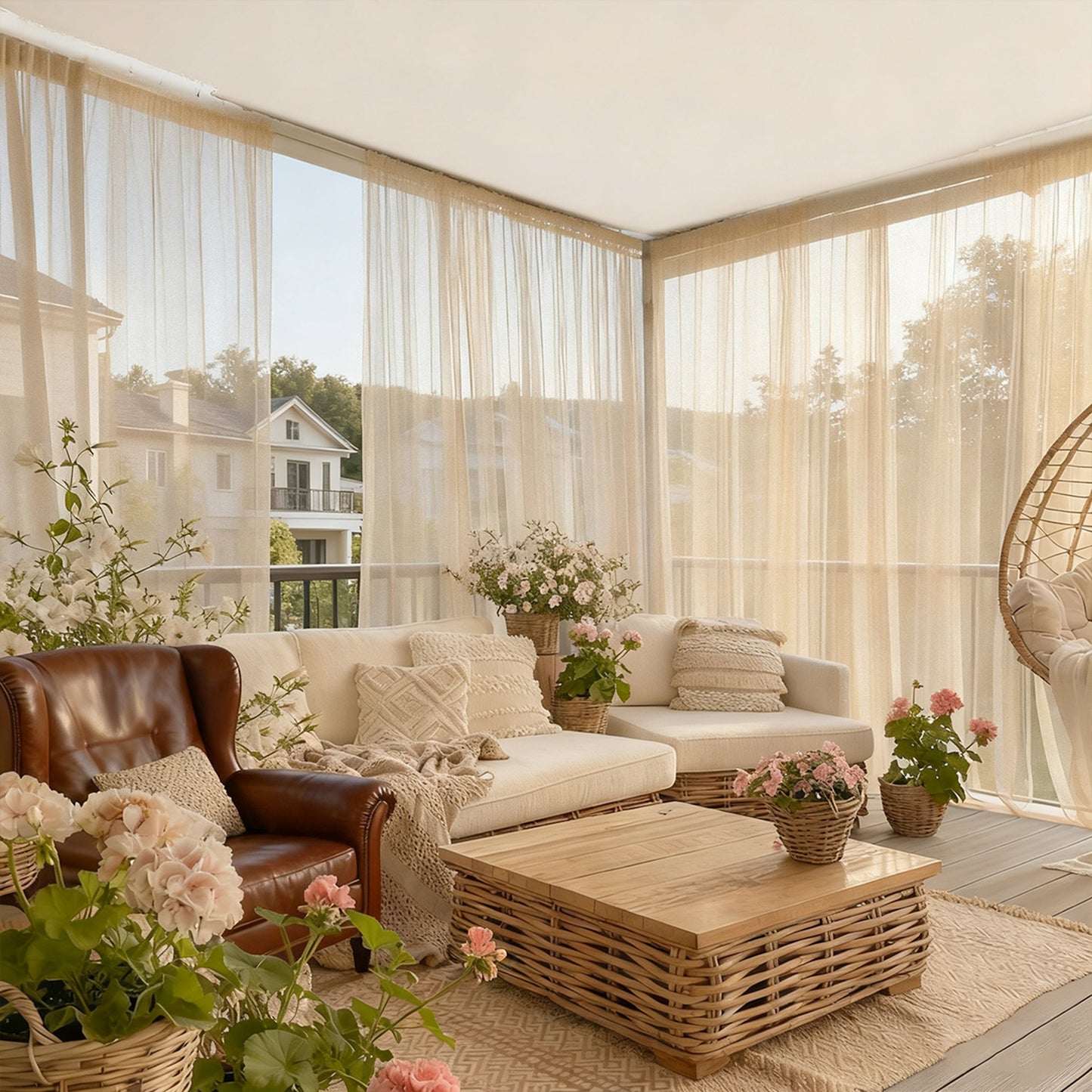 Outdoor Mosquito Net Curtain trimmable with Rod Pocket for Terrace Balcony Garden
