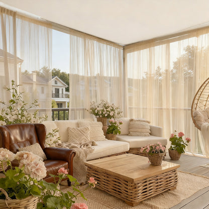 Outdoor Mosquito Net Curtain trimmable with Rod Pocket for Terrace Balcony Garden