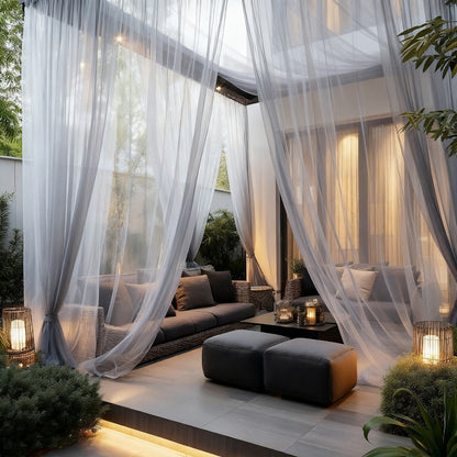 Outdoor Mosquito Net Curtain trimmable with Rod Pocket for Terrace Balcony Garden