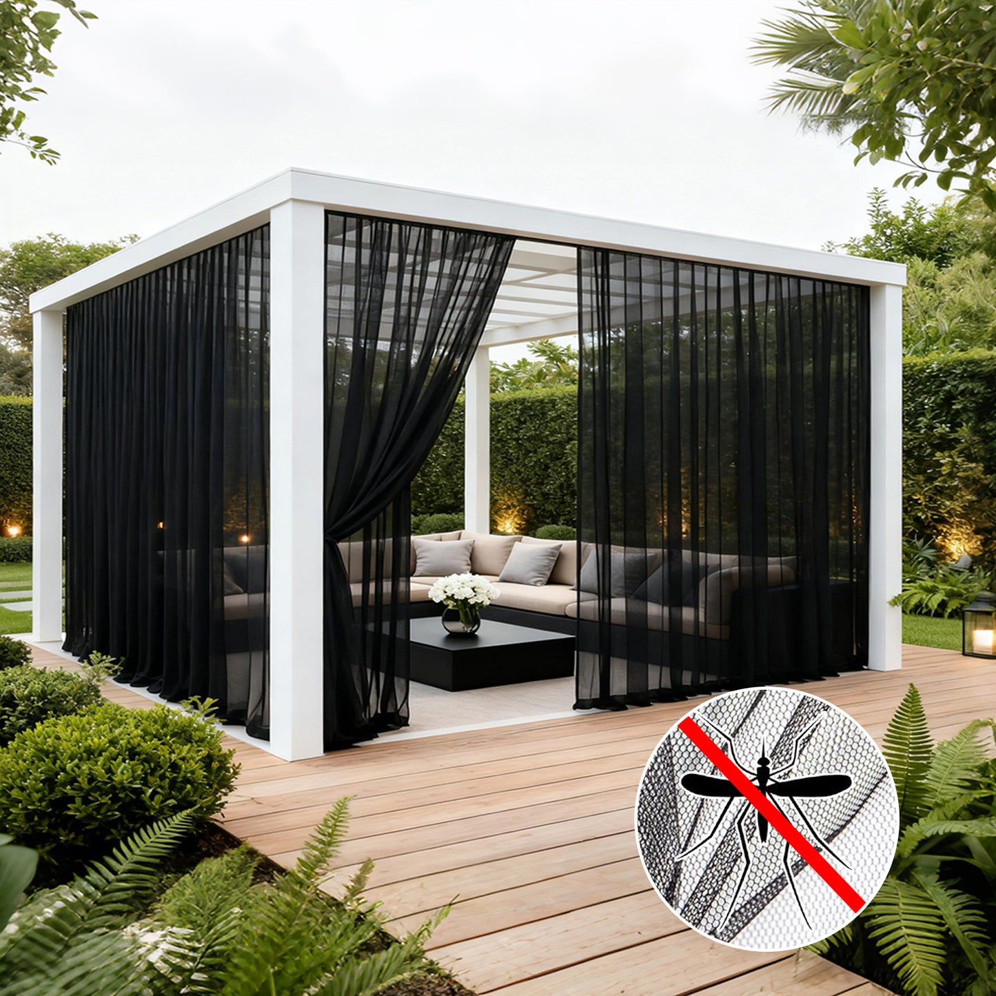 Outdoor Mosquito Net Curtain trimmable with Rod Pocket for Terrace Balcony Garden