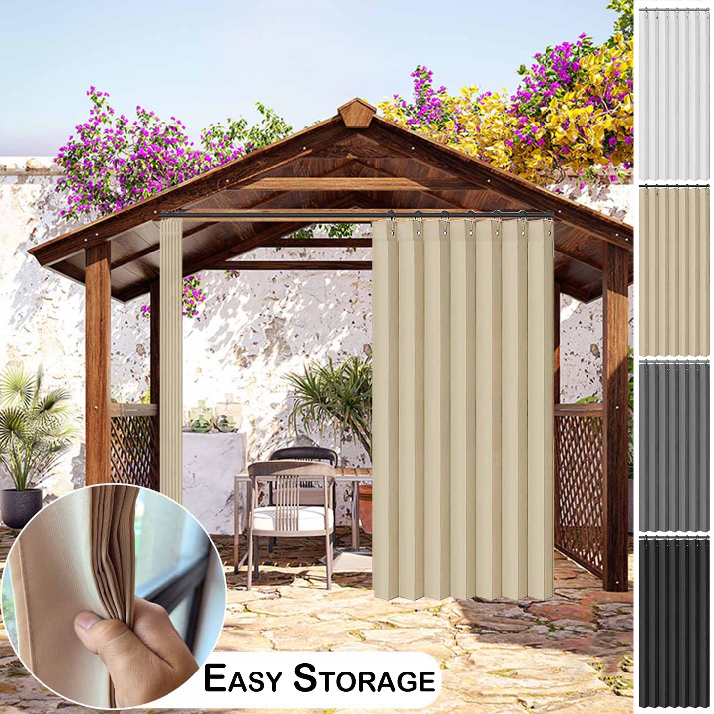 Waterproof outdoor curtain for terrace and garden with eyelets