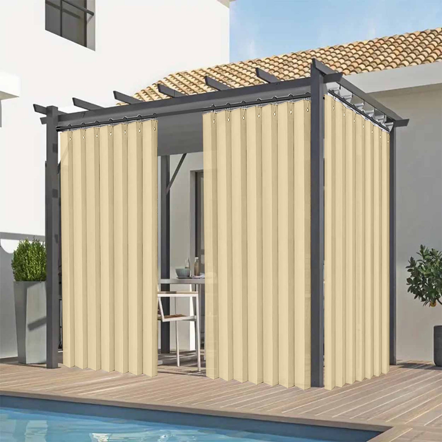 Waterproof outdoor curtain for terrace and garden with eyelets