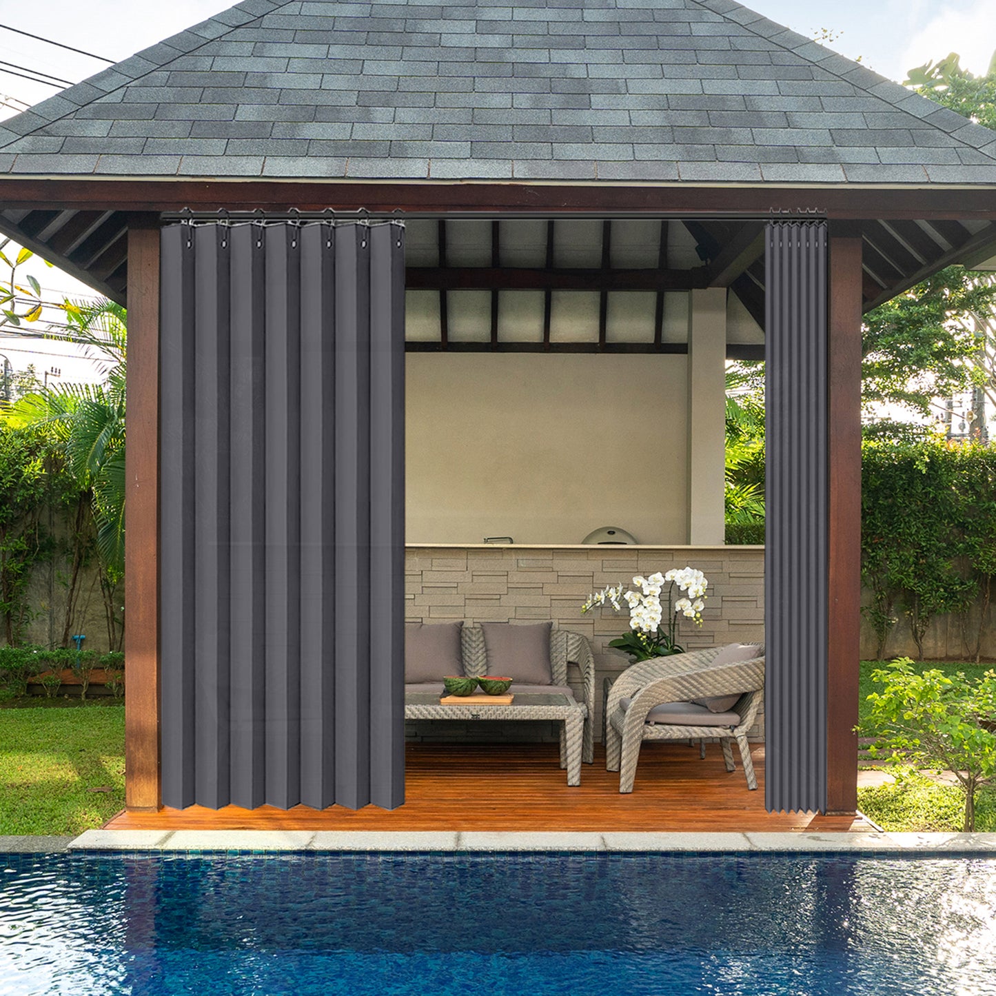 Waterproof outdoor curtain for terrace and garden with eyelets