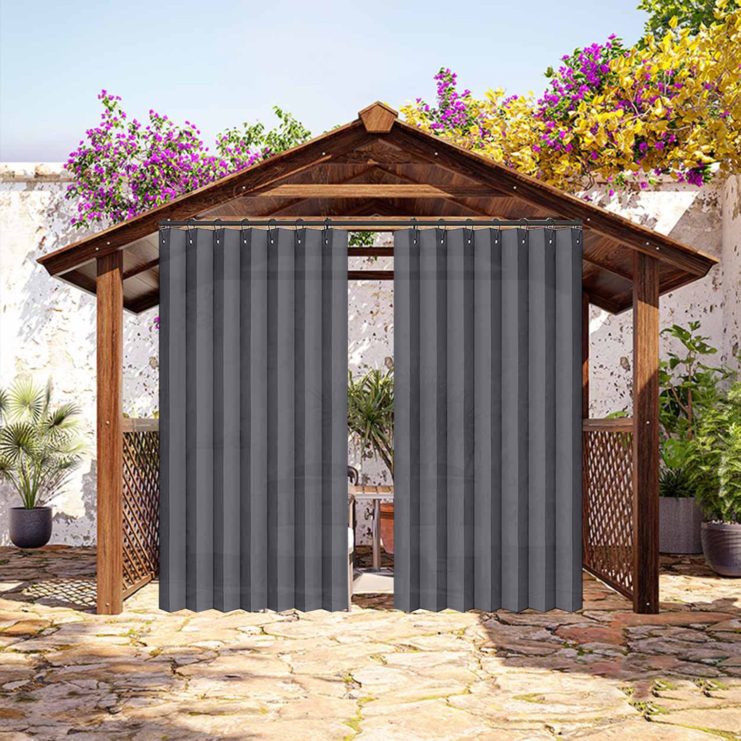 Waterproof outdoor curtain for terrace and garden with eyelets