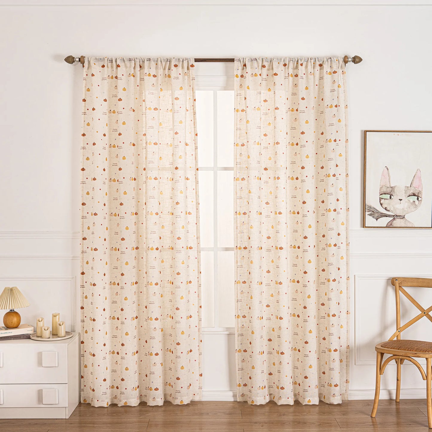 Transparent children's voile with pumpkin motif and linen texture, made to measure – Pompino
