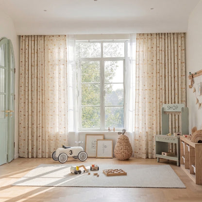 Transparent children's voile with pumpkin motif and linen texture, made to measure – Pompino