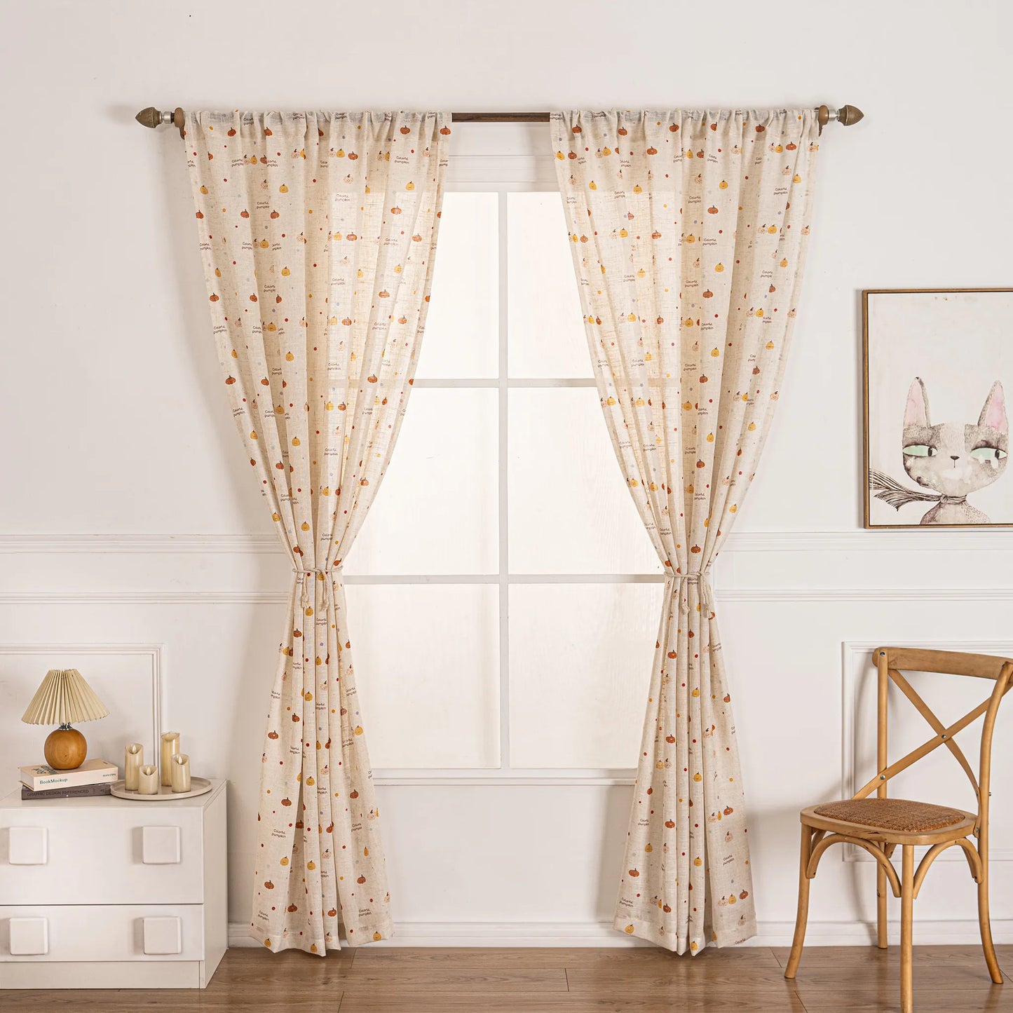 Transparent children's voile with pumpkin motif and linen texture, made to measure – Pompino