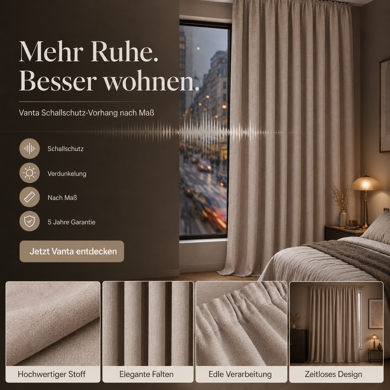 Schallschutz Extra Verdunkelungsvorhang nach Maß – Vanta