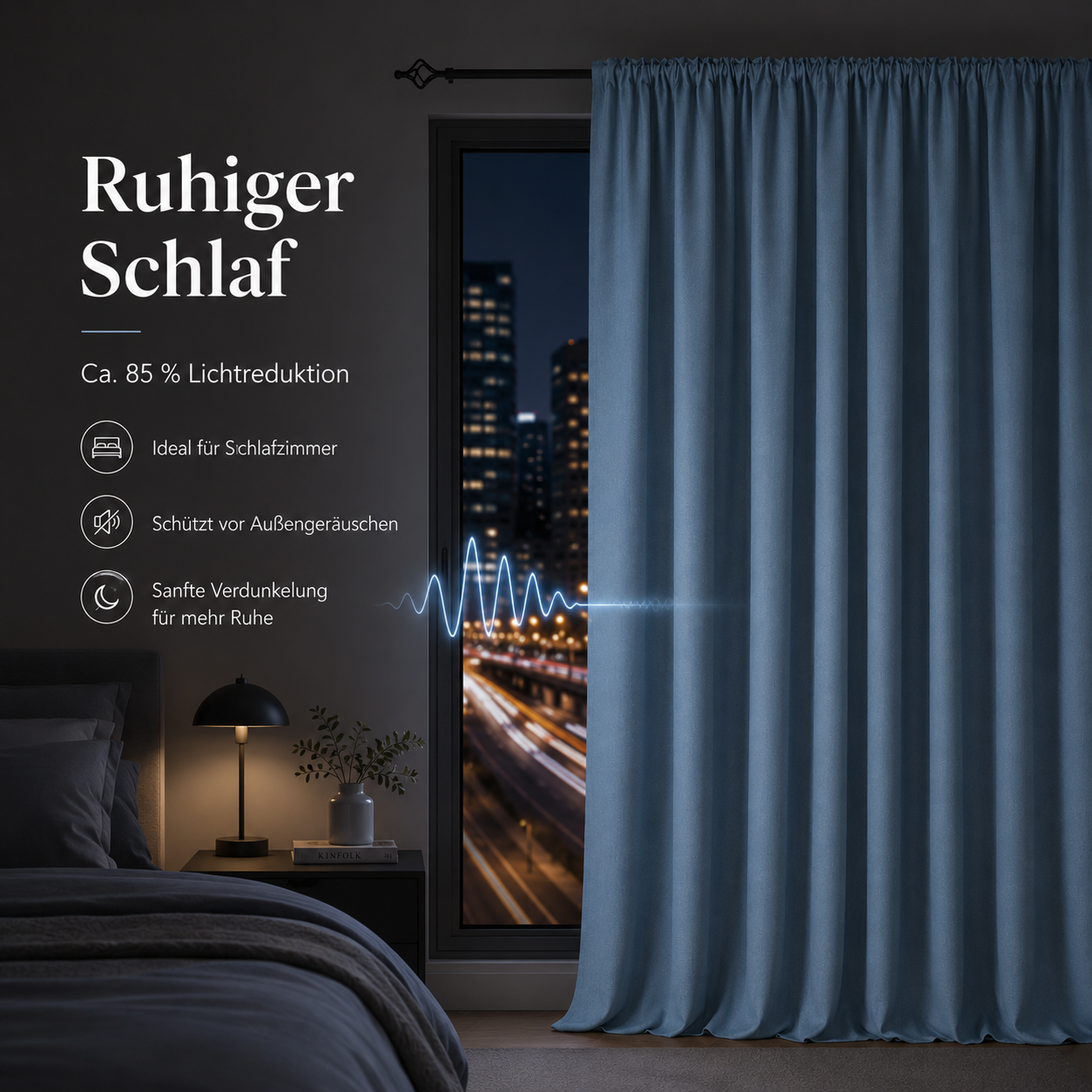 Schallschutz Minimalistischer Verdunkelungsvorhang nach Maß – Linz