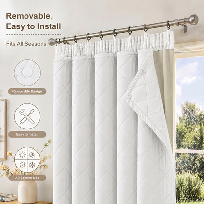 Rideau thermique avec doublure matelassée amovible – isolation thermique et contre le froid pour toutes les saisons