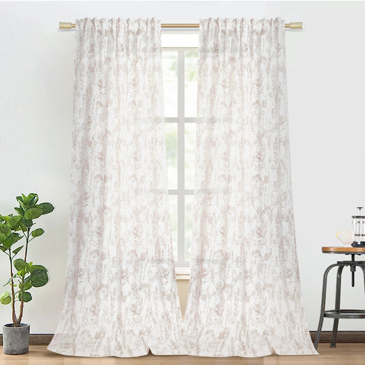 Sheer curtain with floral pattern – brocade cotton