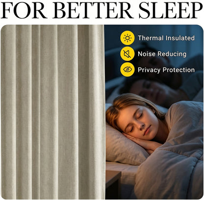 Rideau occultant séparateur de pièce avec rail de plafond flexible aspect lin