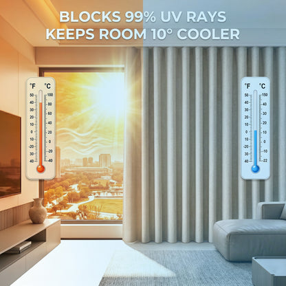 Rideau occultant séparateur de pièce avec rail de plafond flexible aspect lin