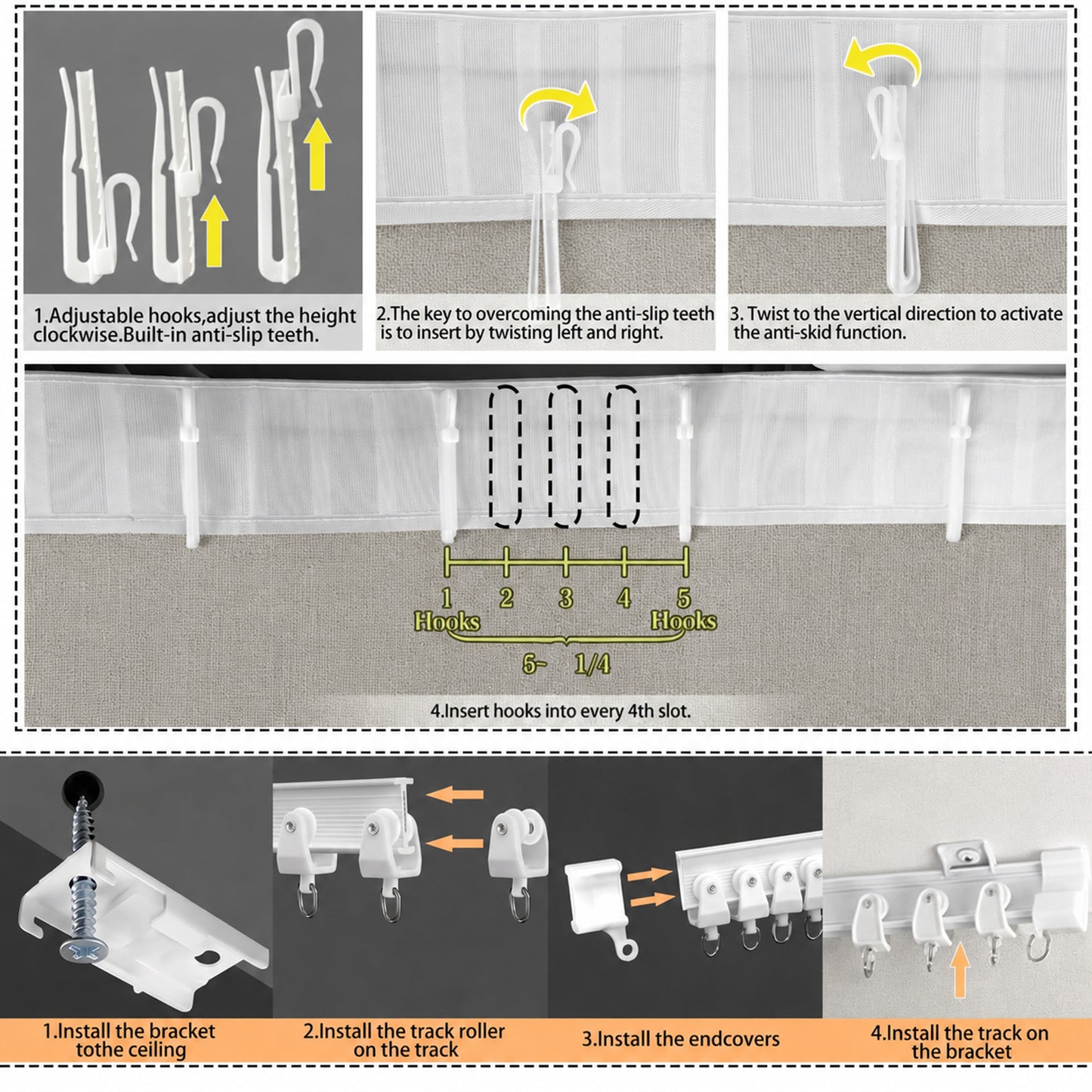 Rideau occultant séparateur de pièce avec rail de plafond flexible aspect lin