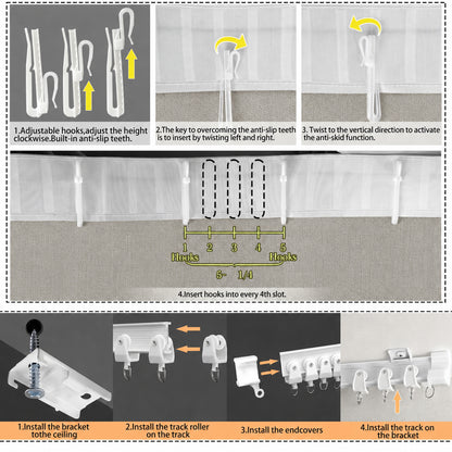 Rideau occultant séparateur de pièce avec rail de plafond flexible aspect lin