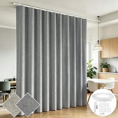 Rideau occultant séparateur de pièce avec rail de plafond flexible aspect lin