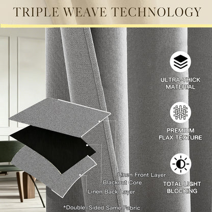 Rideau occultant séparateur de pièce avec rail de plafond flexible aspect lin