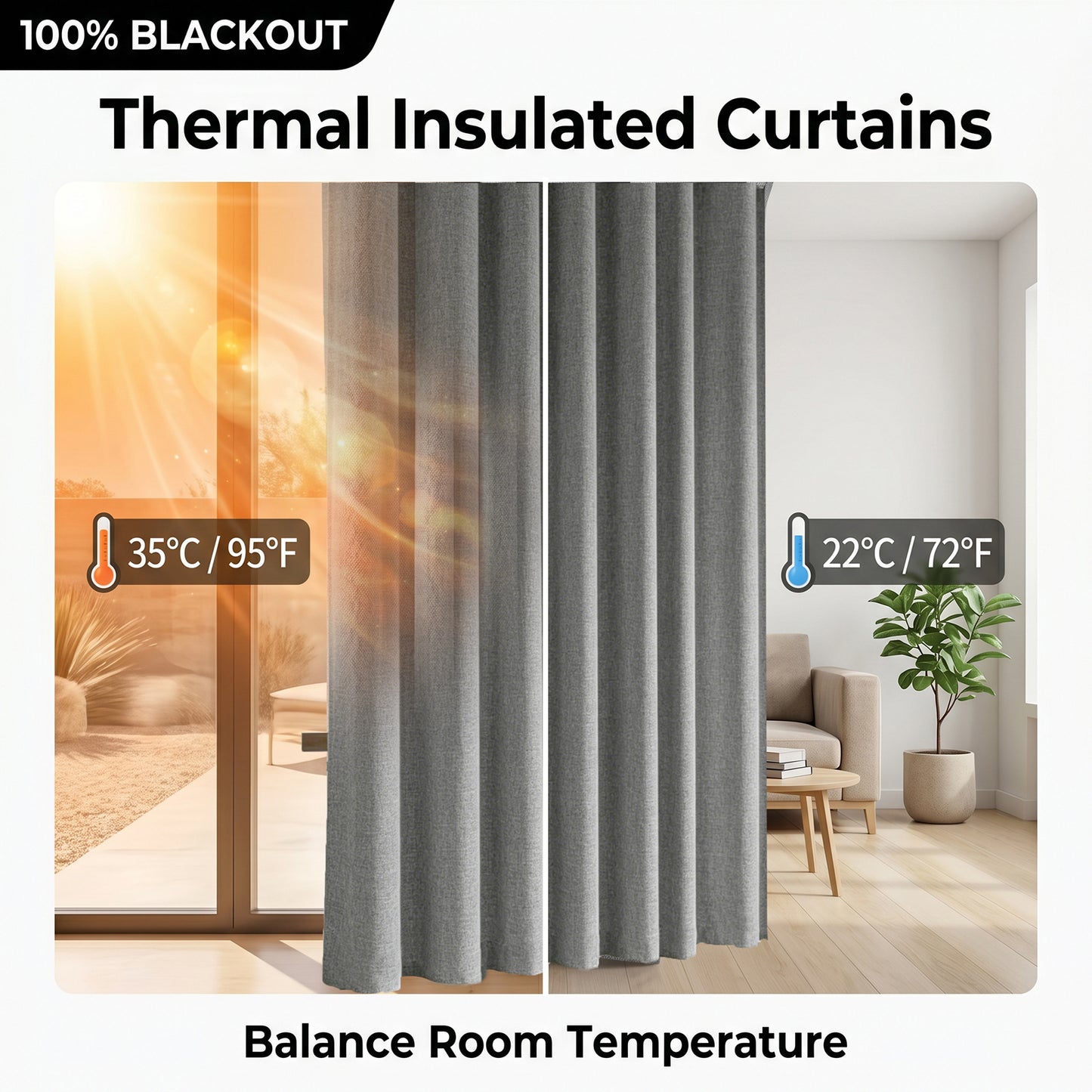 Rideau occultant séparateur de pièce avec rail de plafond flexible aspect lin
