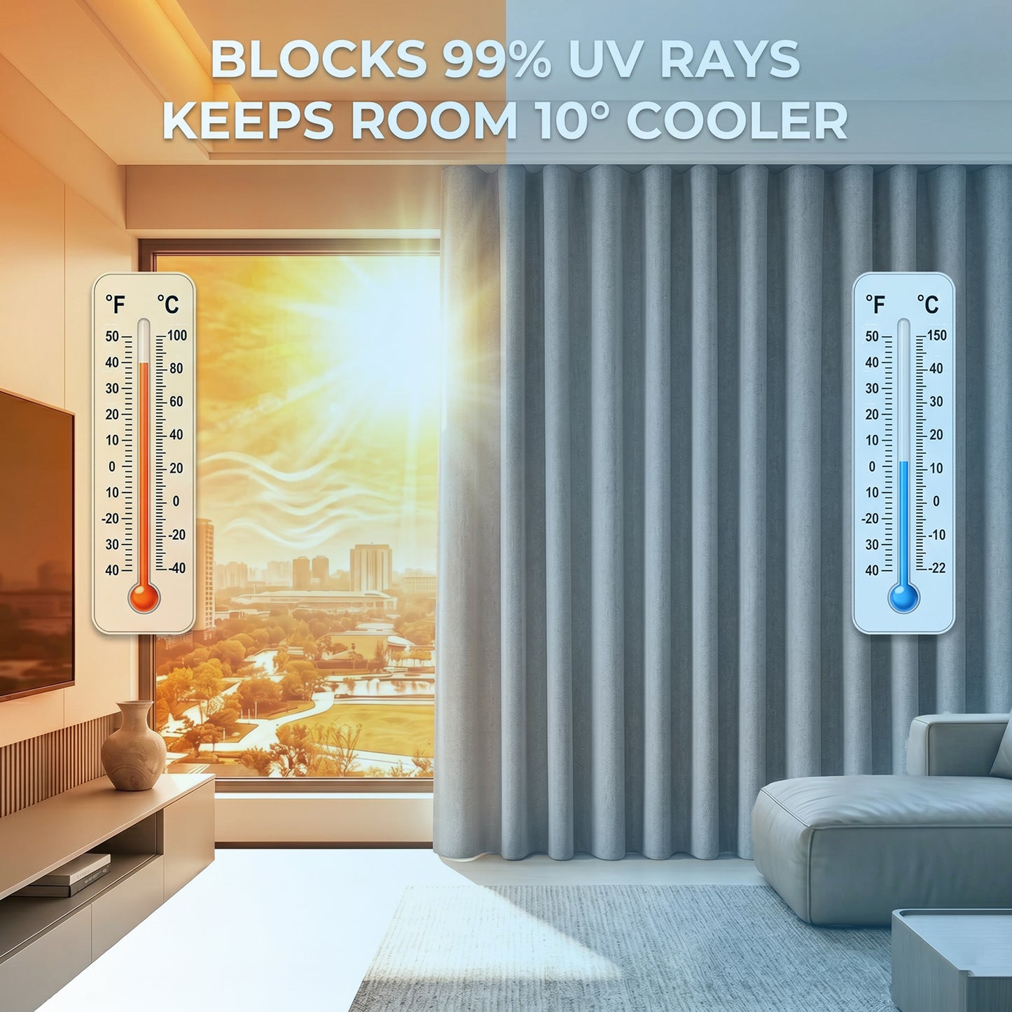 Rideau occultant séparateur de pièce avec rail de plafond flexible aspect lin