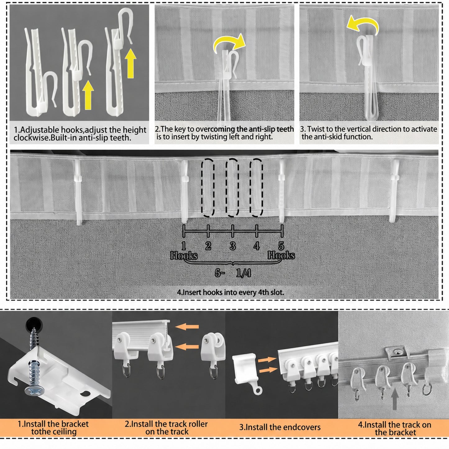 Rideau occultant séparateur de pièce avec rail de plafond flexible aspect lin