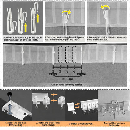 Rideau occultant séparateur de pièce avec rail de plafond flexible aspect lin