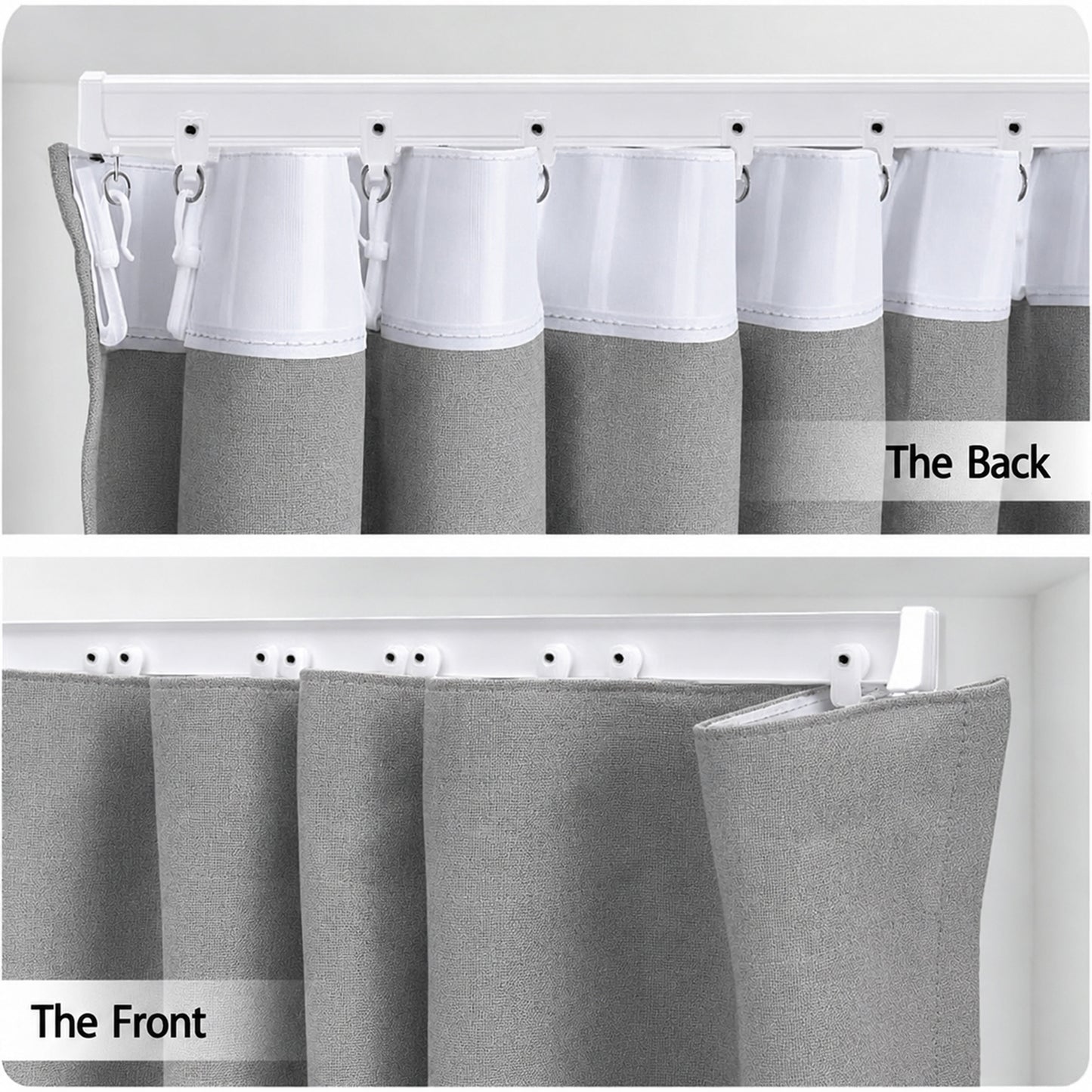 Rideau occultant séparateur de pièce avec rail de plafond flexible aspect lin