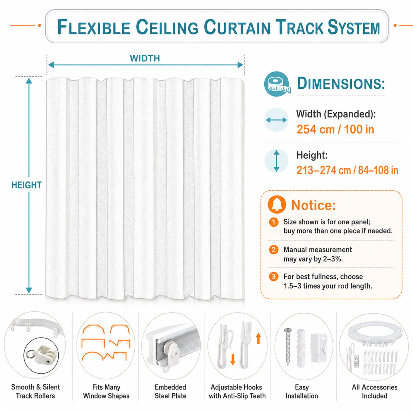 Rideau occultant séparateur de pièce avec rail de plafond flexible aspect lin