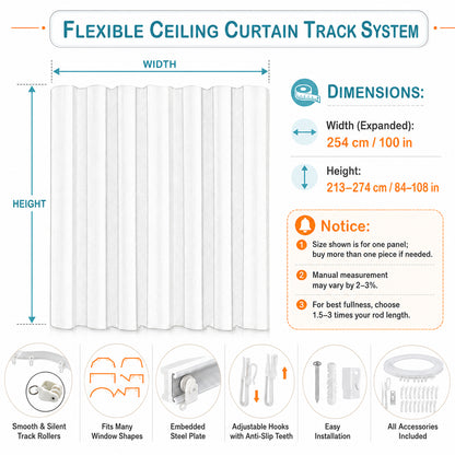 Rideau occultant séparateur de pièce avec rail de plafond flexible aspect lin