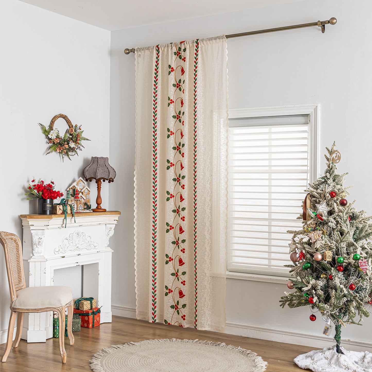Christmas Curtain in Cream with Embroidery – Transparent, 1 Panel