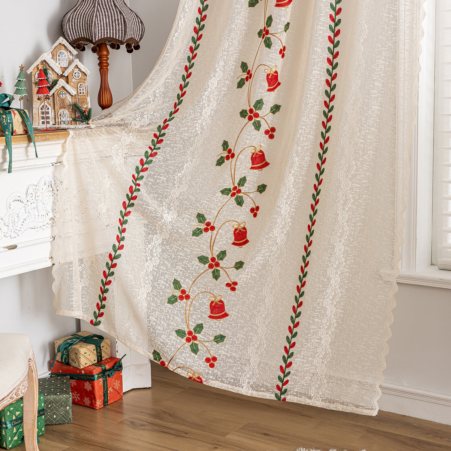 Christmas Curtain in Cream with Embroidery – Transparent, 1 Panel