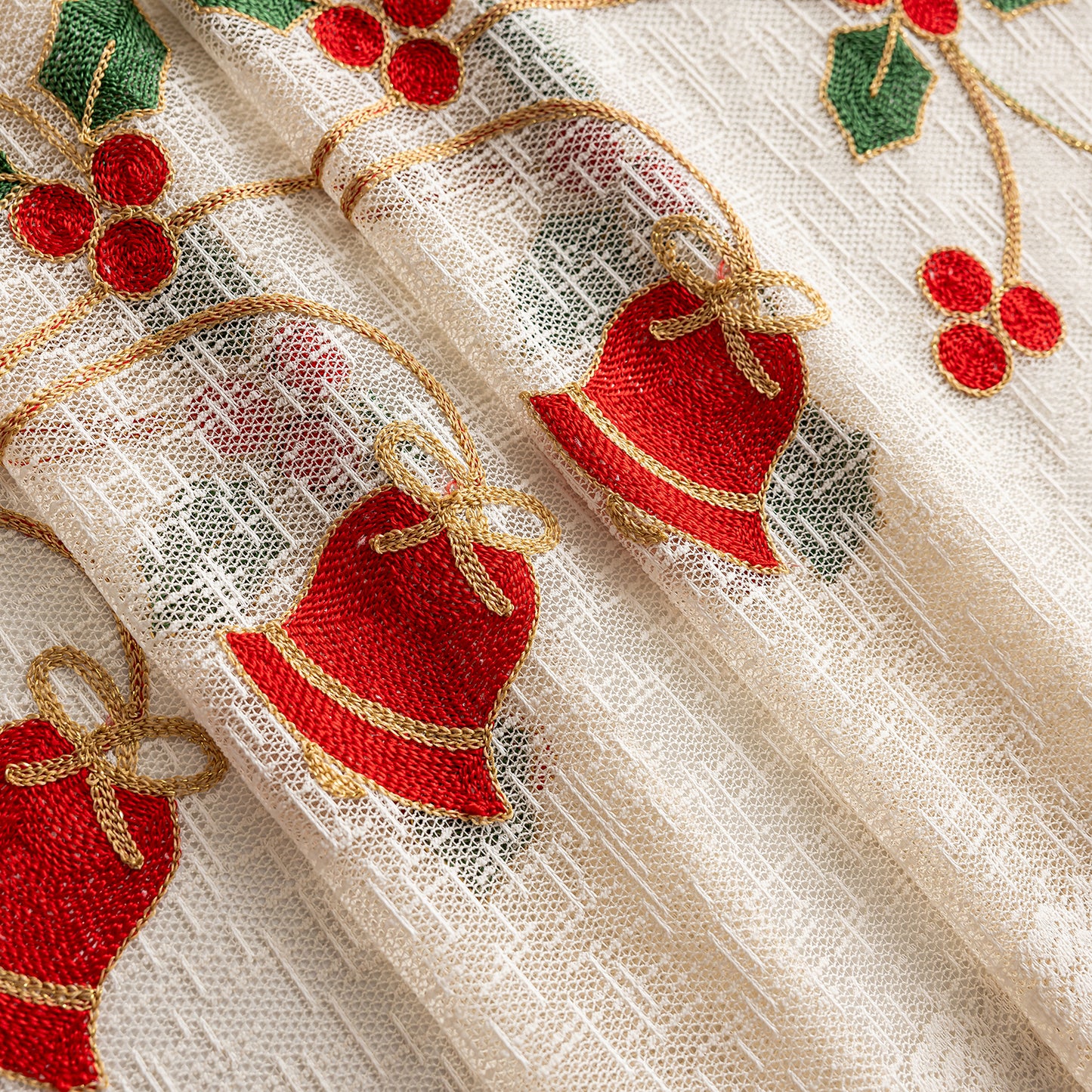 Christmas Curtain in Cream with Embroidery – Transparent, 1 Panel