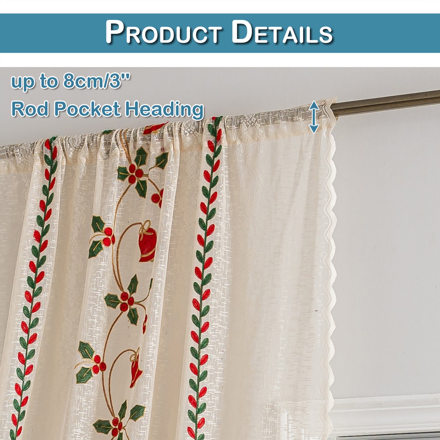 Christmas Curtain in Cream with Embroidery – Transparent, 1 Panel