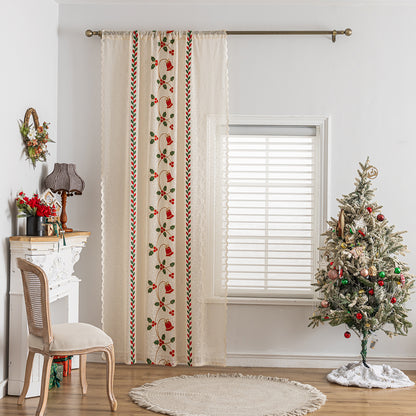 Christmas Curtain in Cream with Embroidery – Transparent, 1 Panel