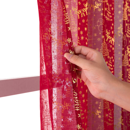Weihnachts Gardinen Set Goldfolie Rot oder Grün 2-teilig