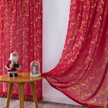 Weihnachts Gardinen Set Goldfolie Rot oder Grün 2-teilig