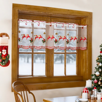 Weihnachts Kurzgardine mit Stickerei Weiß Einzelstück