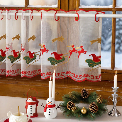 Weihnachts Kurzgardine mit Stickerei Weiß Einzelstück