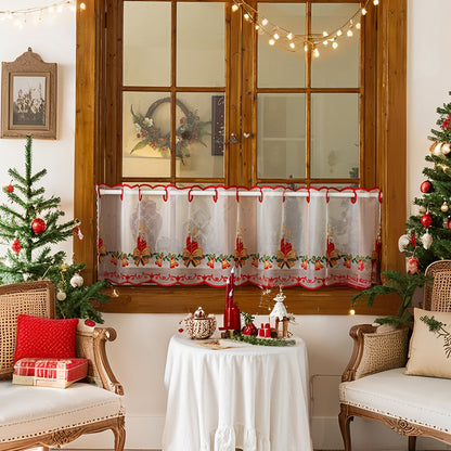 Weihnachts Kurzgardine mit Stickerei Weiß Einzelstück