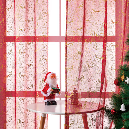 Weihnachts Kurzgardinen Goldfolie Rot oder Grün 2-teilig