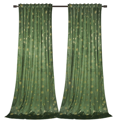 Christmas velvet curtains with gold foil snowflakes 2-piece red or green