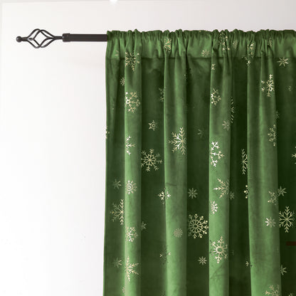 Christmas velvet curtains with gold foil snowflakes 2-piece red or green